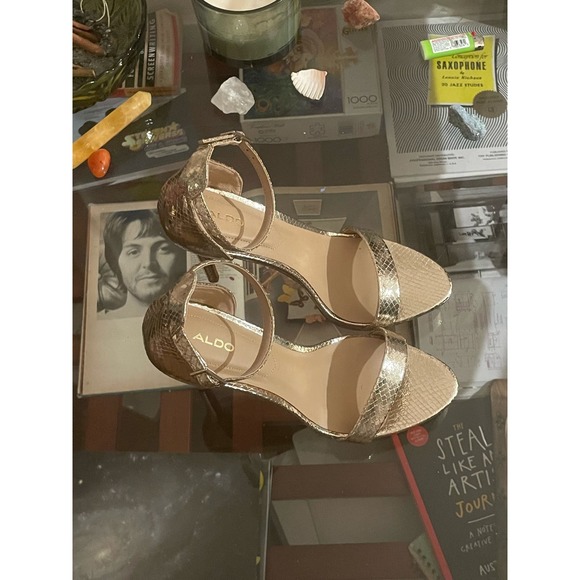 Metallic Gold Aldo Stiletto Heels with Strap - Picture 3 of 4